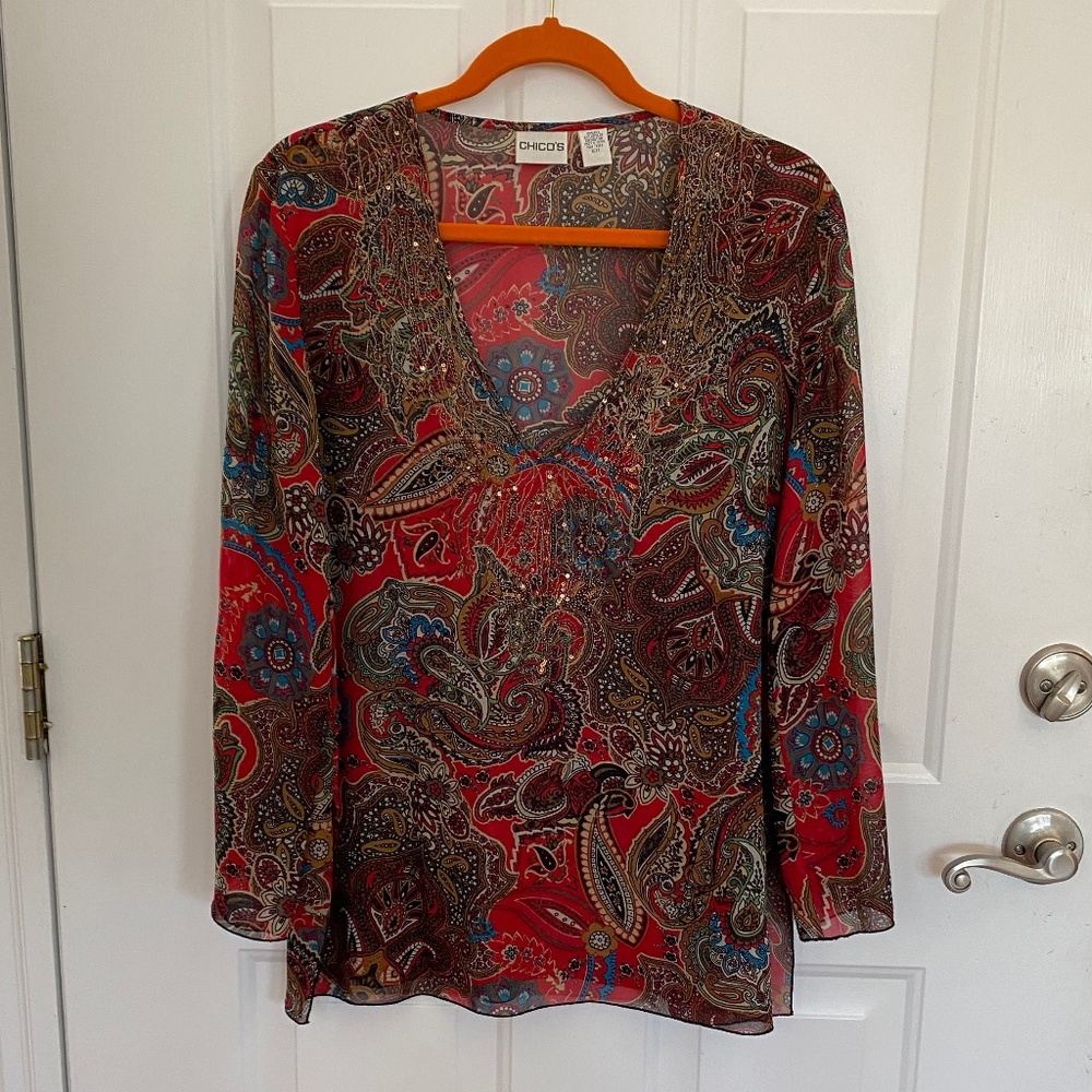 Chico's Sheer Tunic Length Top
